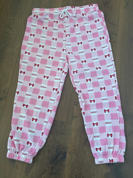 Dolly Parton Pants - Dolly Parton Cozy Pink Gingham Bow Print Jogger Pajamas Size XXL Women